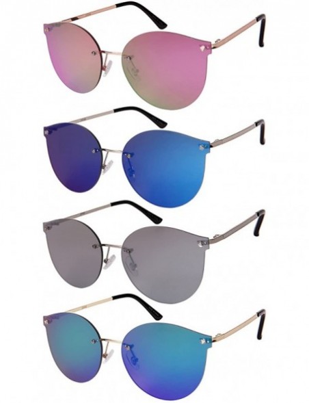 Rimless Rimless Cat Eye Sunnies with Flat Color Mirror Lens 23092-FLREV - Chrome - CC18369HRGL $8.15