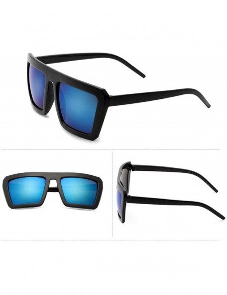 Round Vintage Trapezoidal Polarized Sunglasses for Unisex Plastic Resin UV 400 Protection Sunglasses - Black Blue - CZ18SZUG3...
