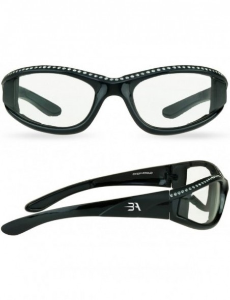 Goggle Rhinestone Motorcycle Sunglasses Foam Padded for Women. (Clear Black) - Clear Black - CU187QSL234 $23.78