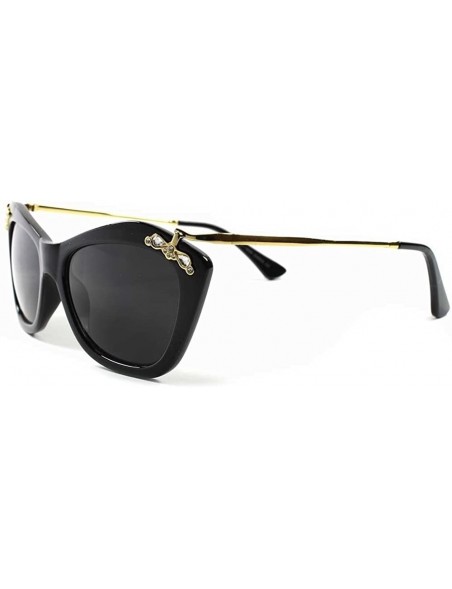 Cat Eye Vintage Retro Hot Designer Fashion Rhinestone Womens Cat Eye Sunglasses - Black - C418XD8HCGH $9.02
