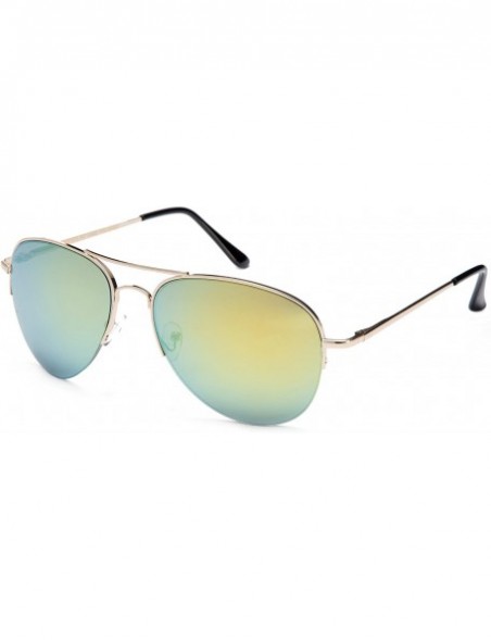 Aviator "Dan" Metal Classic Spring Temple Hinge Half Frame Aviator Sunglasses - Gold/Yellow - CV12N8QWV5D $10.93