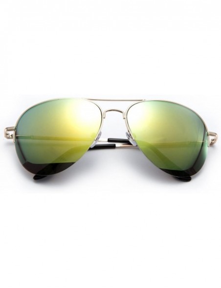 Aviator "Dan" Metal Classic Spring Temple Hinge Half Frame Aviator Sunglasses - Gold/Yellow - CV12N8QWV5D $10.93
