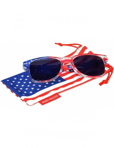 Rectangular Classic American Patriot Sunglasses USA American Flag Frame Blue Mirror Lens - CE17YQS3DEK $10.47