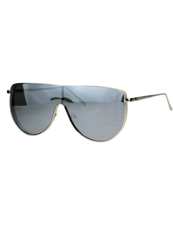 Oversized Oversized Shield Fashion Sunglasses Flat Top Metal Frame Mirror Lens - Silver (Silver Mirror) - CO186HXIRMX $9.12