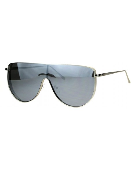 Oversized Oversized Shield Fashion Sunglasses Flat Top Metal Frame Mirror Lens - Silver (Silver Mirror) - CO186HXIRMX $9.12