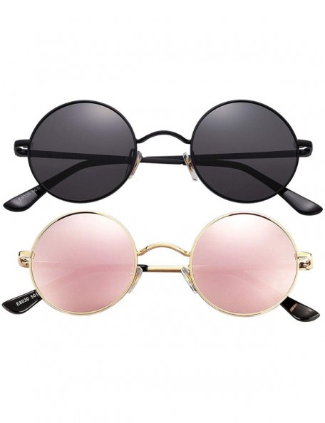 Round 2-Pack John Lennon Style Round Sunglasses for Men Women Polarized Small Circle Sun Glasses - CV192EDDMNS $30.28