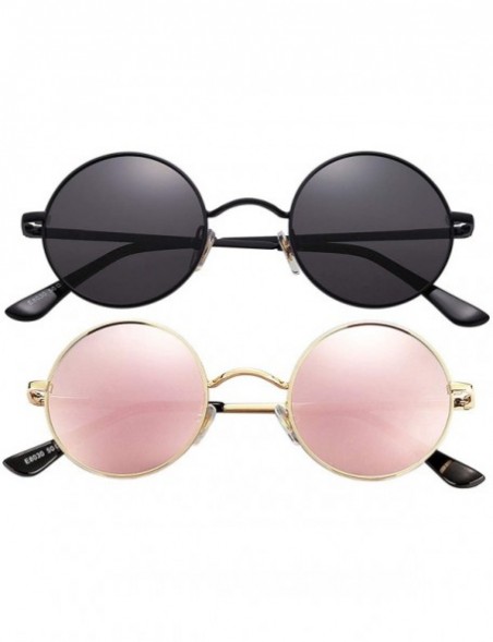 Round 2-Pack John Lennon Style Round Sunglasses for Men Women Polarized Small Circle Sun Glasses - CV192EDDMNS $15.73