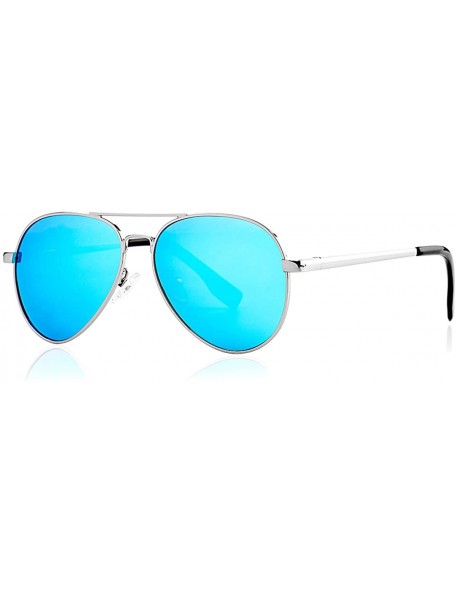 Sport Polarized Small Aviator Sunglasses for Small Face Women Men Juniors- 52mm - A4 Silver/Blue Mirror - CA19465UQZM $11.70