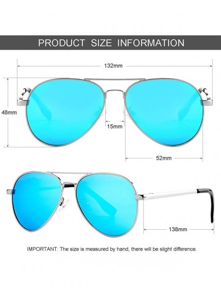 Sport Polarized Small Aviator Sunglasses for Small Face Women Men Juniors- 52mm - A4 Silver/Blue Mirror - CA19465UQZM $11.70
