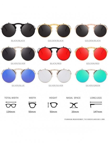 Oval Sunglasses Round Metal Women Style Retro Flip Circular Double Metal Sun Glasses - Gold Black - CI194OI73Z3 $21.83