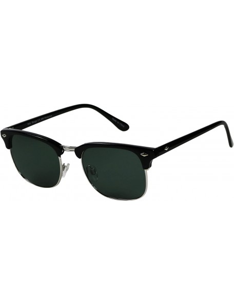 Round Premium Clubmaster Sunglasses Silver - Black Frame W/ Silver Trim- Black Smoke Lens - C112E0EHW3L $10.05