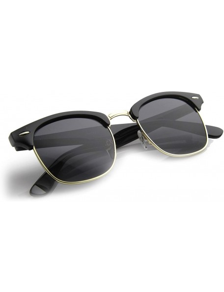 Wayfarer Half Frame Semi-Rimless Horn Rimmed Sunglasses - Black-gold / Smoke - C111YZPE3W9 $12.77