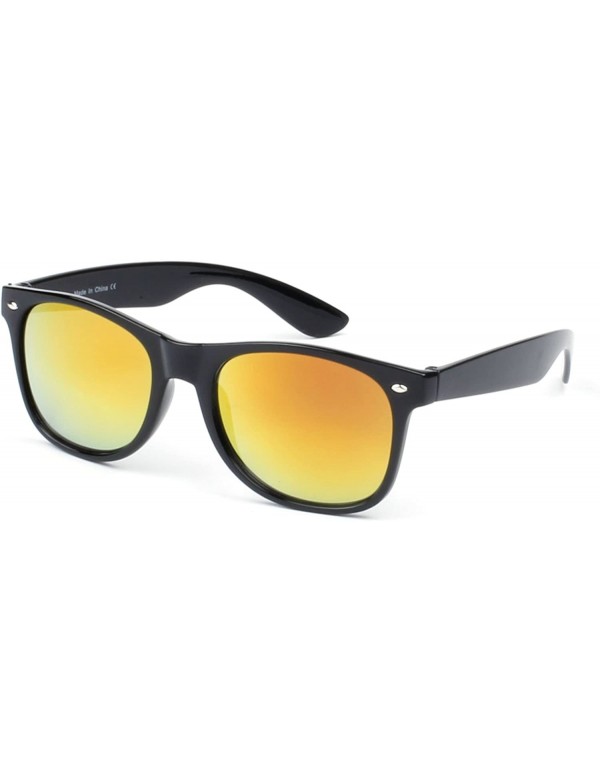 Oversized E15 Classic Wayfarer Pillowed Rectangle Mirrored Lens Sunglasses With Protection Eye Glasses - Black - Orange - CS1...