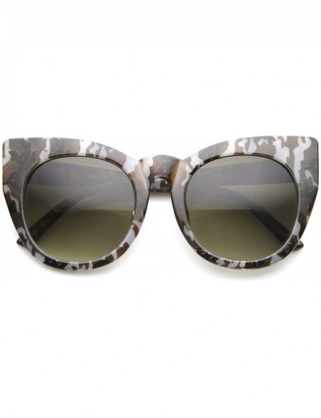 Cat Eye Womens Oversized High Fashion Bold Rimmed Glam Round Cat Eye Sunglasses (Dark Brown-Block/Lavender) - CN122XK61E5 $9.82