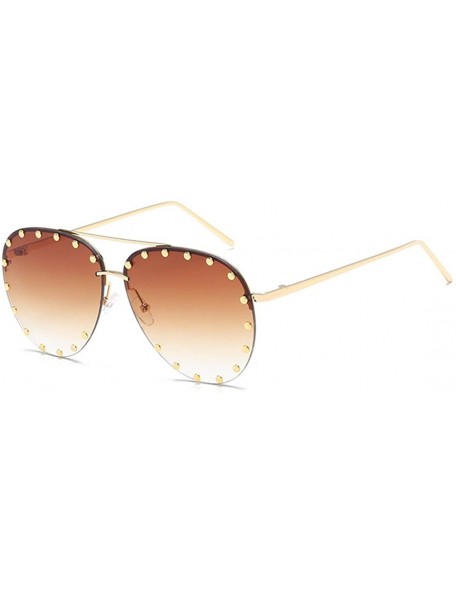 Rimless Male and female half frame fashion sunglasses retro rivet sunglasses - Brown - CD18EXONZEI $9.64