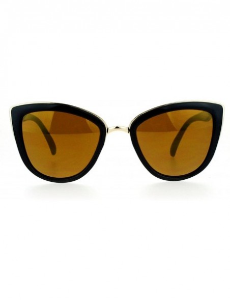 Cat Eye Womens Color Mirror Mirrored Lens Oversize Cat Eye Sunglasses - Black Gold - CQ12C4VMGGP $10.16