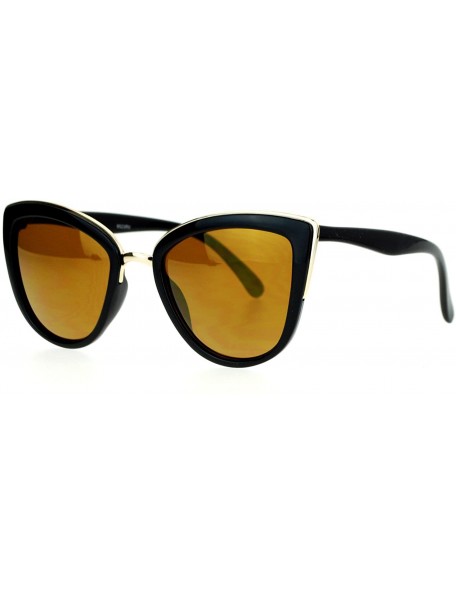 Cat Eye Womens Color Mirror Mirrored Lens Oversize Cat Eye Sunglasses - Black Gold - CQ12C4VMGGP $10.16