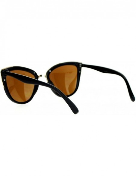 Cat Eye Womens Color Mirror Mirrored Lens Oversize Cat Eye Sunglasses - Black Gold - CQ12C4VMGGP $10.16