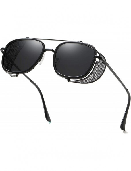 Shield Square Aviator Sunglasses with Side Shield Vintage Sunglasses for Men UV400 VL9519 - C1 Black Frame/Grey Lens - C8194T...