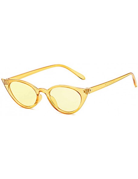 Sport Men and women Cat's eye Fashion Small frame Sunglasses Retro glasses - Yellow - CG18LL0AW60 $18.15
