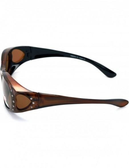 Rectangular Womens Polarized Fit Over Glasses Sunglasses Rhinestone Rectangular Frame Temple Heart 60mm - Brown - CS18D8Q2Z3R...
