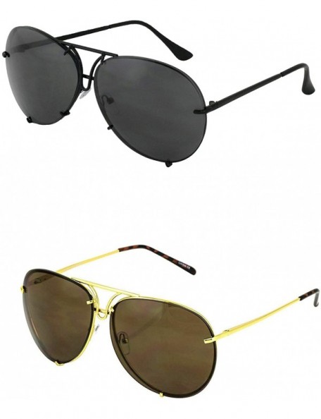 Oversized Aviator Poshe Black Brown Lens Twirl Metal Design Frames Sunglasses - Black and Brown/Gold - C218IE75IKQ $27.49