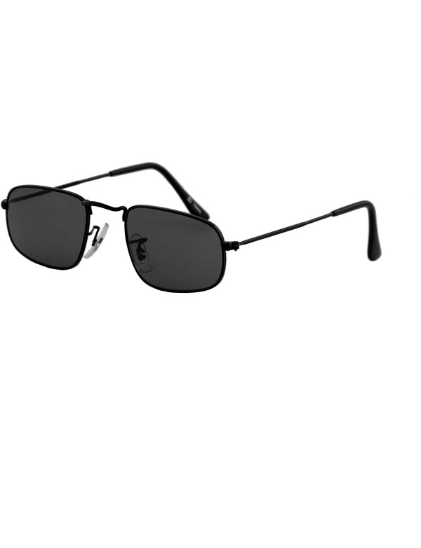 Rectangular Unisex Sunglasses Small Rectangular Metal Durable Frame Tinted Black - Black Metal Frame/ Black Lens - CS18LSS3NL...