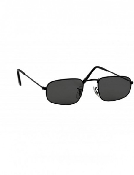Rectangular Unisex Sunglasses Small Rectangular Metal Durable Frame Tinted Black - Black Metal Frame/ Black Lens - CS18LSS3NL...