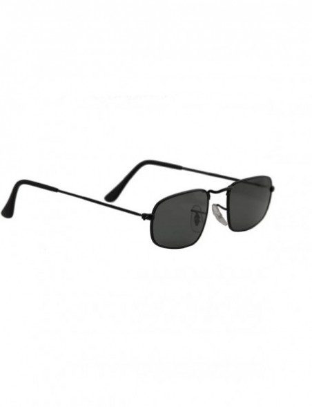 Rectangular Unisex Sunglasses Small Rectangular Metal Durable Frame Tinted Black - Black Metal Frame/ Black Lens - CS18LSS3NL...