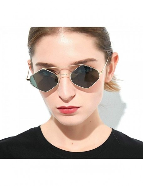 Square New fashion trend multilateral square small frame diamond unisex sunglasses - Dark Green - C918KOQQZKR $12.22