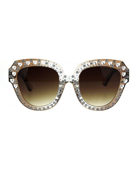Butterfly Womens Heart Foil Jewel Engraving Thick Plastic Butterfly Fashion Sunglasses - Beige Clear Brown - CU18IDUNH8R $10.29