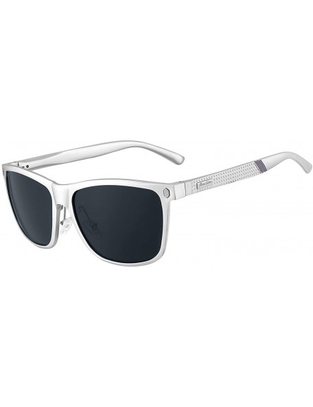 Square Polarized Sunglasses For Men Square Metal Frame Sport Sun Glasses 100% UV Protection - Silver - CK1989WW0OS $11.50