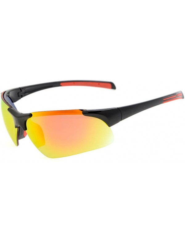 Rectangular Polycarbonate Half-Rimless Polarized Sport Sunglasses TR90 Unbreakable - Black/Red Mirror - CD12O1JW3ZL $24.86