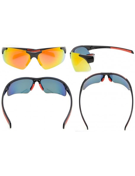 Rectangular Polycarbonate Half-Rimless Polarized Sport Sunglasses TR90 Unbreakable - Black/Red Mirror - CD12O1JW3ZL $24.86
