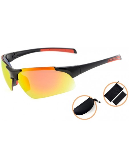 Rectangular Polycarbonate Half-Rimless Polarized Sport Sunglasses TR90 Unbreakable - Black/Red Mirror - CD12O1JW3ZL $24.86