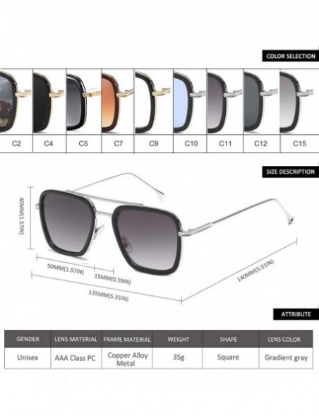 Square Retro Sunglasses Tony Stark SunGlasses Square Eyewear Metal Frame for Men Women Downey Sunglasses 1 1 Size - CS18ZGN9T...