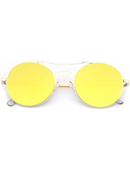 Aviator Round Aviator Fashion Women Flat Color Mirrored Reflective Glasses - Gold - CW187DYWWX7 $31.05