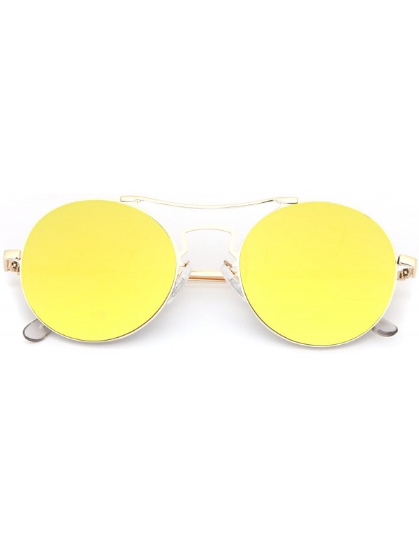 Aviator Round Aviator Fashion Women Flat Color Mirrored Reflective Glasses - Gold - CW187DYWWX7 $11.56
