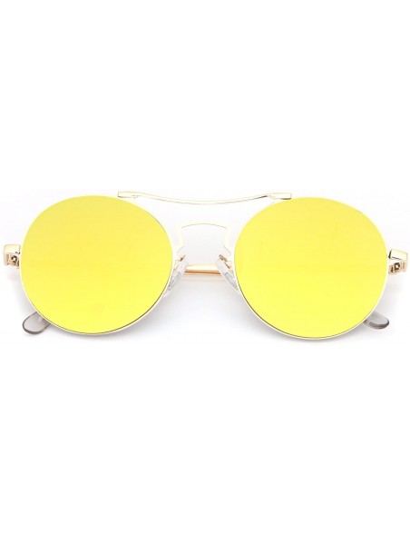 Aviator Round Aviator Fashion Women Flat Color Mirrored Reflective Glasses - Gold - CW187DYWWX7 $11.56