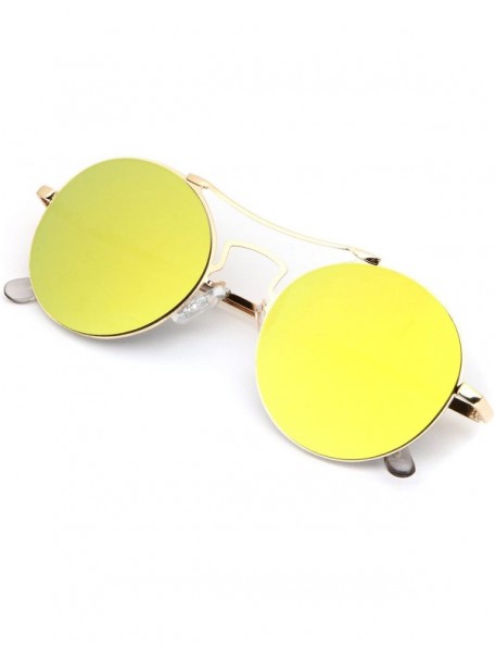 Aviator Round Aviator Fashion Women Flat Color Mirrored Reflective Glasses - Gold - CW187DYWWX7 $11.56