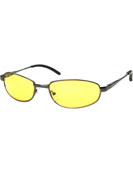 Wrap Unisex Spring Temple Metal Wrap Around HD Night Driving Glasses - Gunmetal - CK12OCWYNN5 $9.48