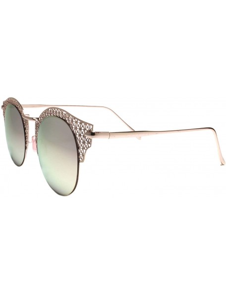 Round Modern Sophisticated Mirrored Round Lens Sunglasses Laser Cut Frame - Pink - C918Z0EHQD6 $15.40