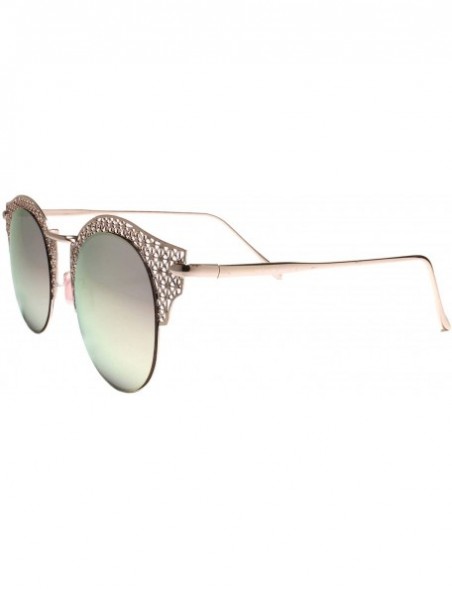 Round Modern Sophisticated Mirrored Round Lens Sunglasses Laser Cut Frame - Pink - C918Z0EHQD6 $15.40