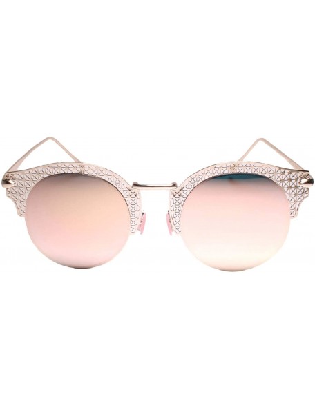 Round Modern Sophisticated Mirrored Round Lens Sunglasses Laser Cut Frame - Pink - C918Z0EHQD6 $15.40