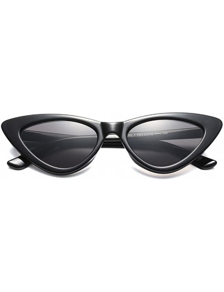 Goggle Retro Vintage Cat Eye Sunglasses Narrow Sun Glasses for Women - Black - CX18C3ZCKQU $12.64