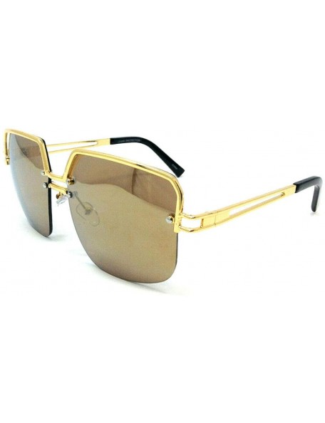 Rimless Oversized Semi Rimless Luxury Square Aviator Sunglasses - Gold Metallic Frame - CY18UXOW9A5 $22.08