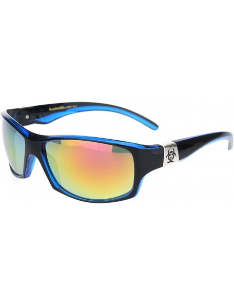 Sport Biohazard Mens Warp Around Biker Style Sport Plastic Sunglasses - Black Blue Orange Mirror - CB18OTI46OR $10.38