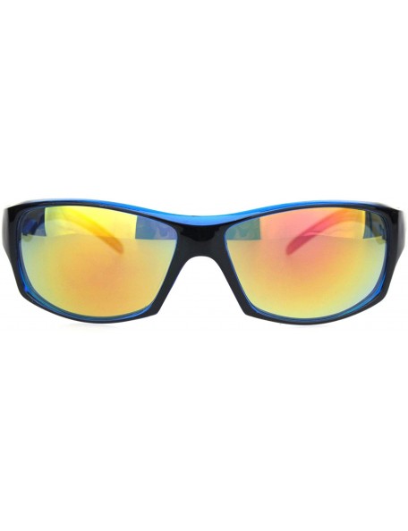 Sport Biohazard Mens Warp Around Biker Style Sport Plastic Sunglasses - Black Blue Orange Mirror - CB18OTI46OR $10.38