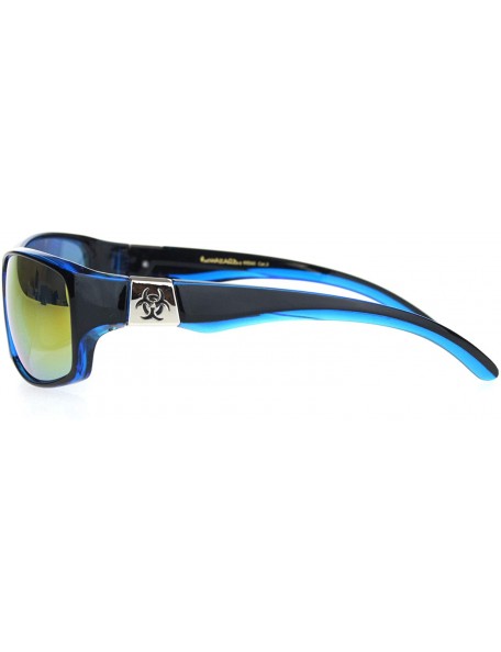 Sport Biohazard Mens Warp Around Biker Style Sport Plastic Sunglasses - Black Blue Orange Mirror - CB18OTI46OR $10.38