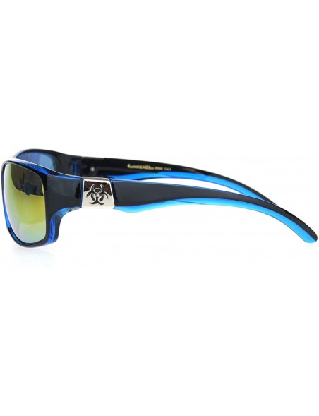 Sport Biohazard Mens Warp Around Biker Style Sport Plastic Sunglasses - Black Blue Orange Mirror - CB18OTI46OR $10.38